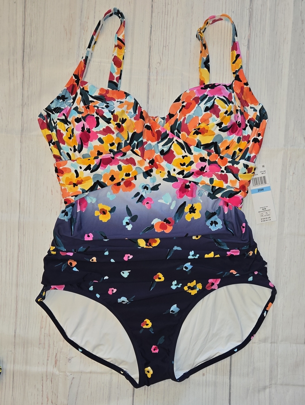 Anne Cole Navy Ombre Floral One-Piece Swimsuit NWT Size 20W